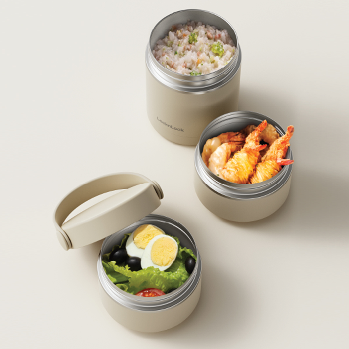 Bộ hộp cơm giữ nhiệt LocknLock Tower Vacuum Lunch Box (380MLx2, 400MLx1) - 3 màu (Be, Nâu, Xanh Lá Đậm) - LHC8058, , large image number 2